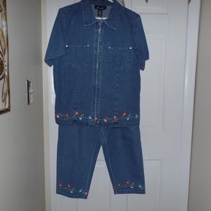 Denim & Co Short Sleeve Jacket & Capri Pants Set